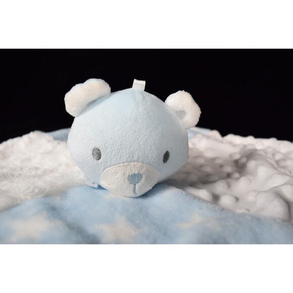 Baby Essentials Lovey Plush Blue Bear Blanket 4-Square Pattern Blue & White - Picture 1 of 14